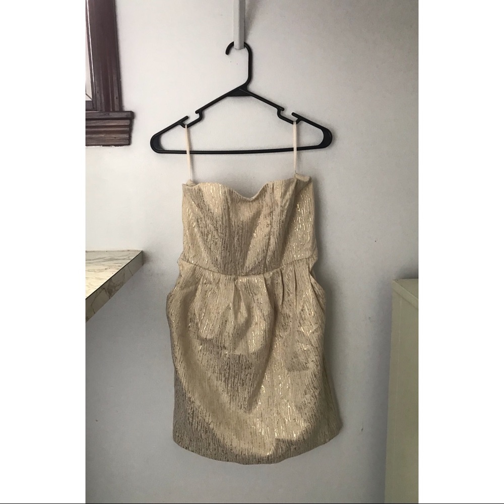 Strapless gold dress